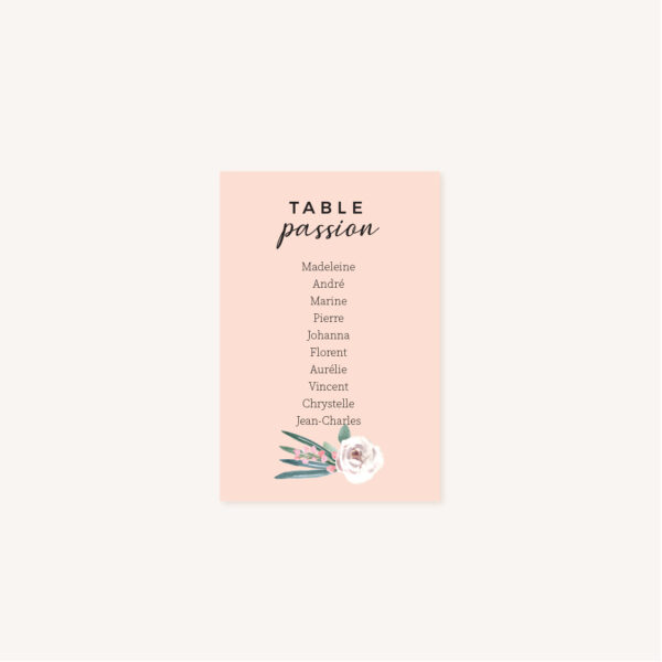 Carton plan de table mariage fleurs jardin anglais