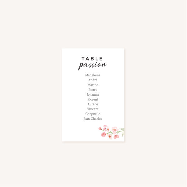 Carton plan de table mariage fleurs jardin anglais