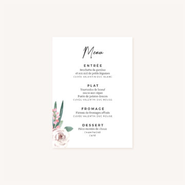 Menu mariage fleurs jardin anglais