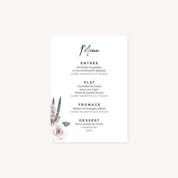 Menu mariage fleurs jardin anglais