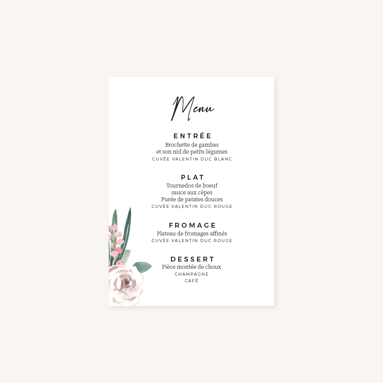 Menu mariage fleurs jardin anglais