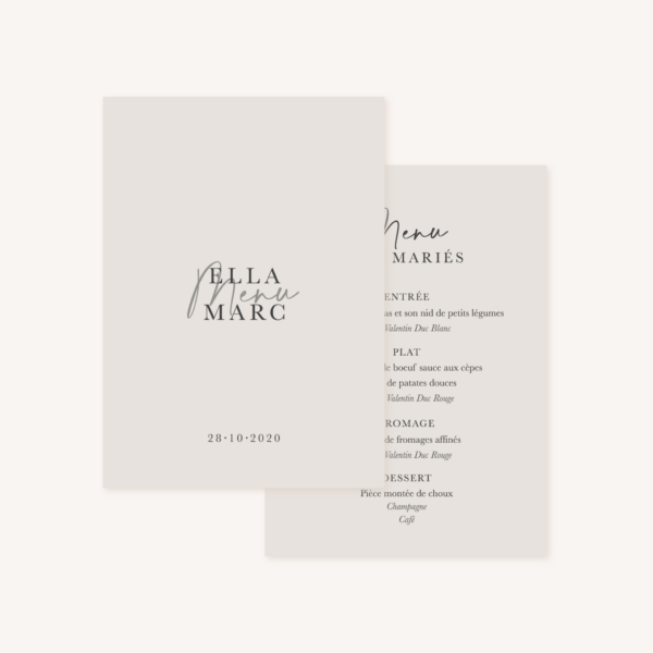 Menu mariage élégant chic romantic neutral épuré bordeaux rose nude blanc