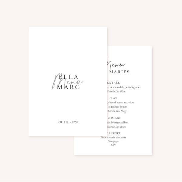 Menu mariage élégant chic romantic neutral épuré bordeaux rose nude blanc