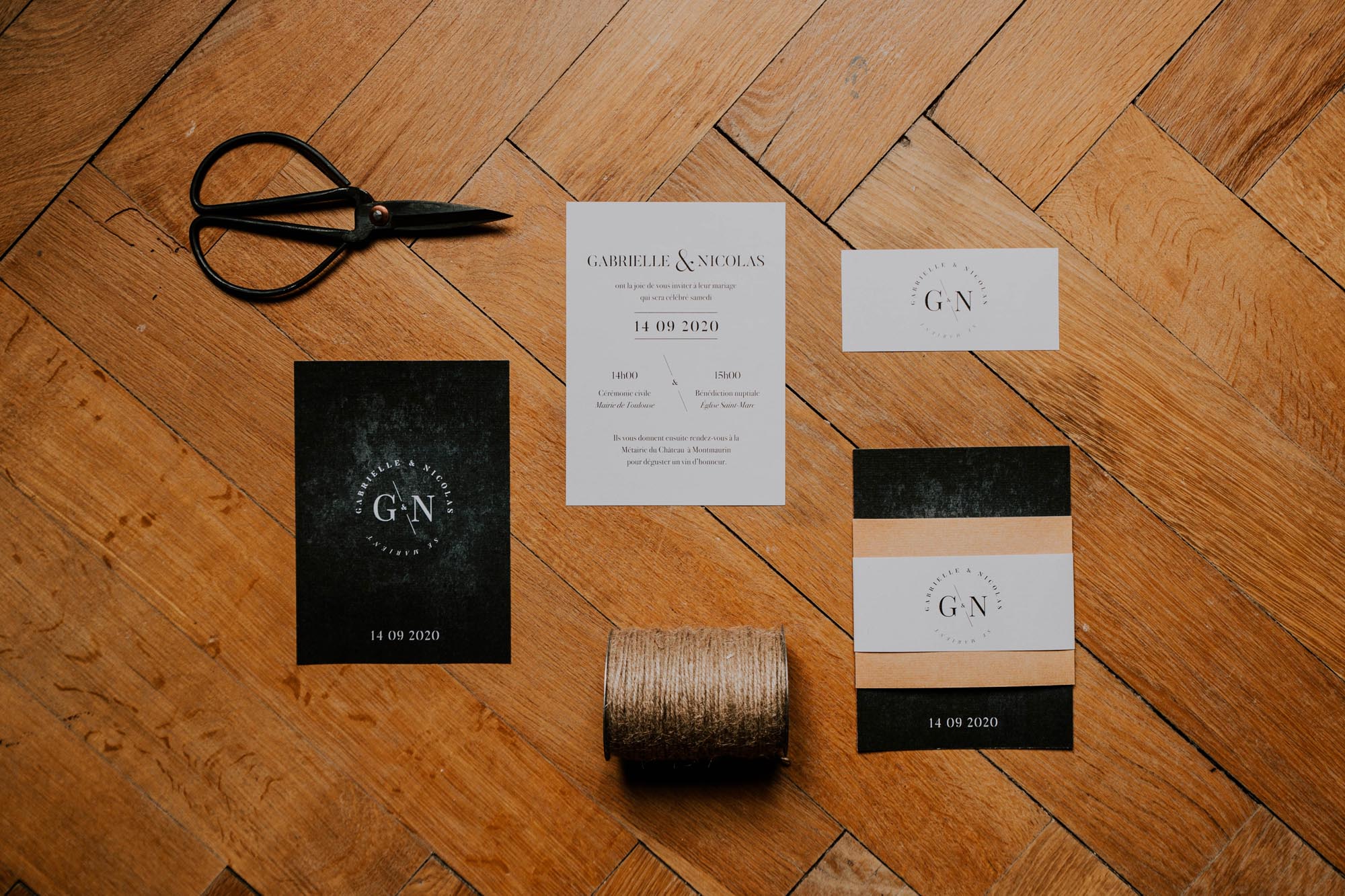 Faire-part mariage industriel ardoise noir et kraft