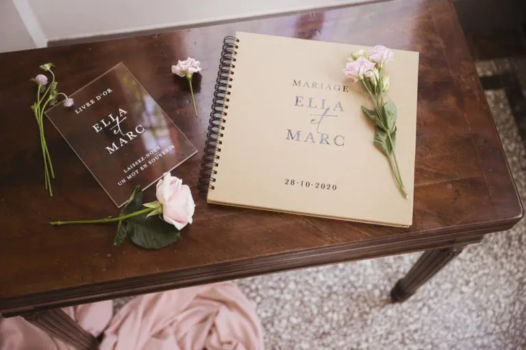 Livre d'or kraft Faire-part mariage romantique moderne rose rouge bordeaux