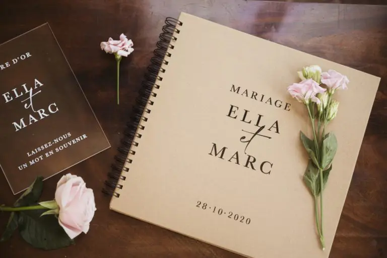 Livre d'or kraft Faire-part mariage romantique moderne rose rouge bordeaux