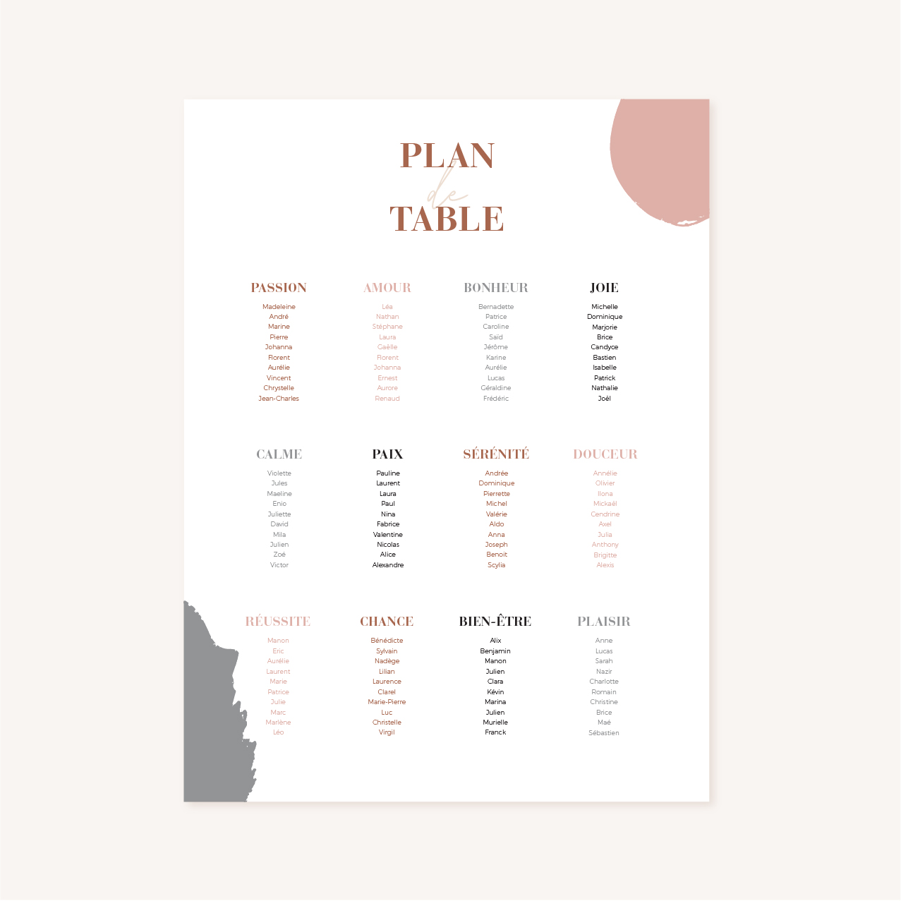 Panneau plan de table mariage abstrait boho sahara couleur sable terracotta beige désert