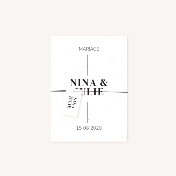 Étiquette papier mariage faire-part papeterie épuré noir blanc neutre unisexe élégant