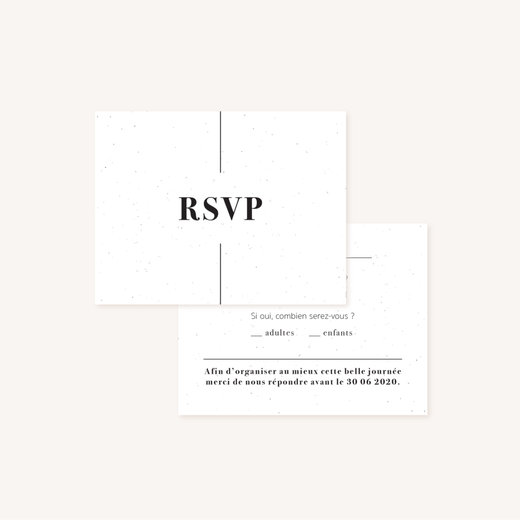 RSVP mariage faire-part papeterie épuré noir blanc neutre unisexe élégant