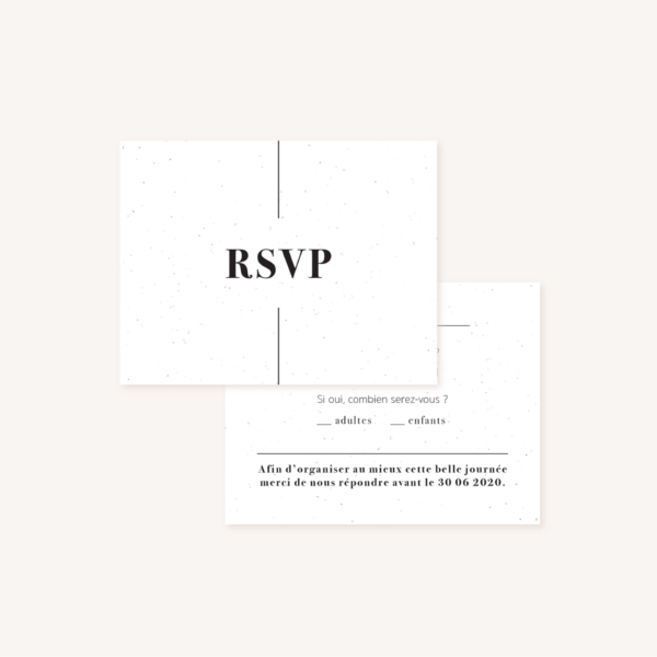 RSVP mariage faire-part papeterie épuré noir blanc neutre unisexe élégant