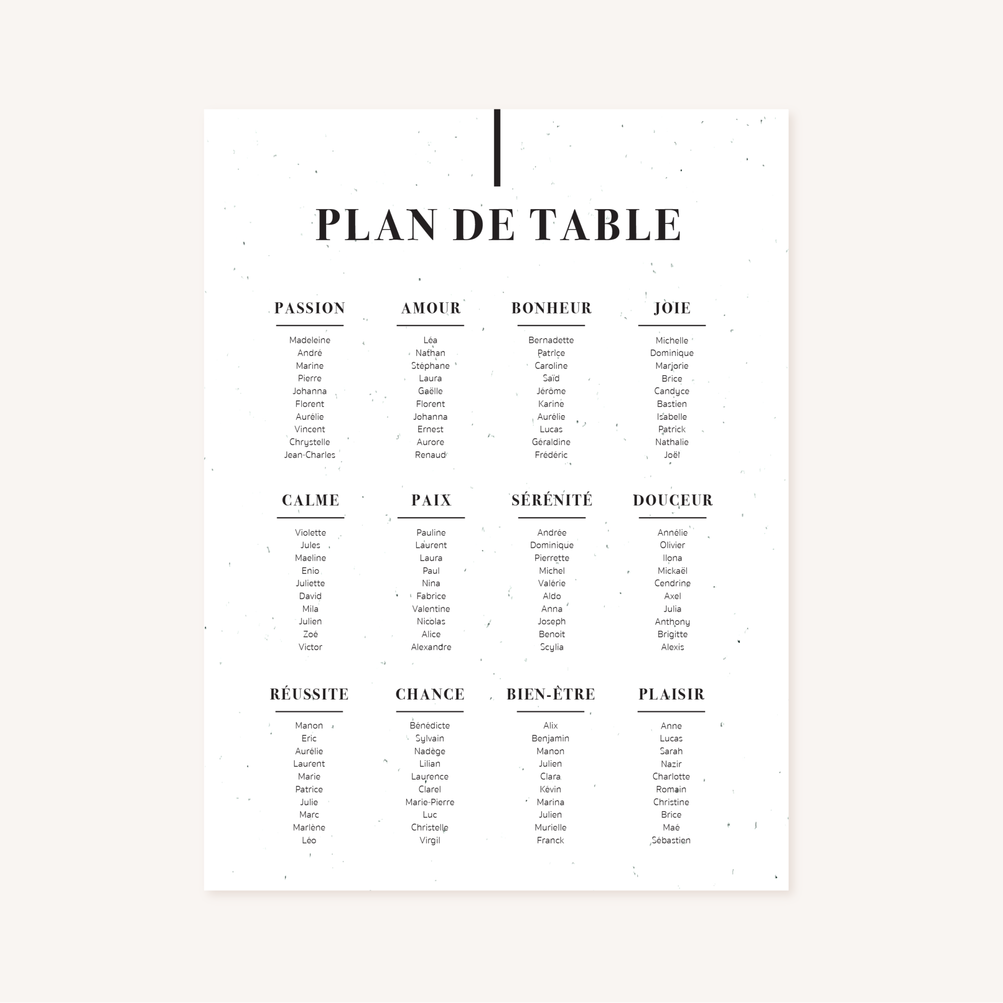 Plan de table mariage faire-part papeterie épuré noir blanc neutre unisexe élégant