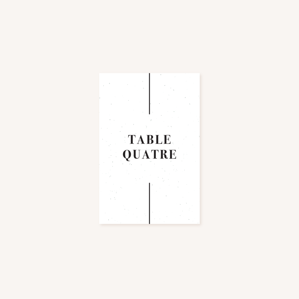 Nom de table mariage faire-part papeterie épuré noir blanc neutre unisexe élégant