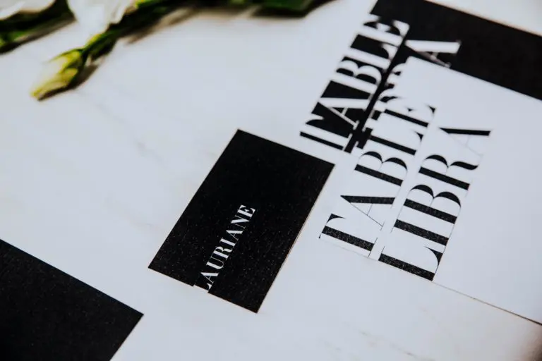 Nom de table black and white noir et blanc moderne lettering innovant graphique