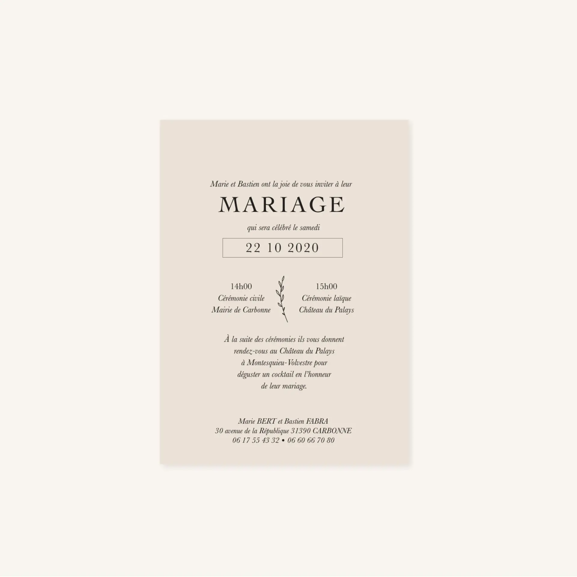 Faire-part mariage nude rose gris beige élégant sobre