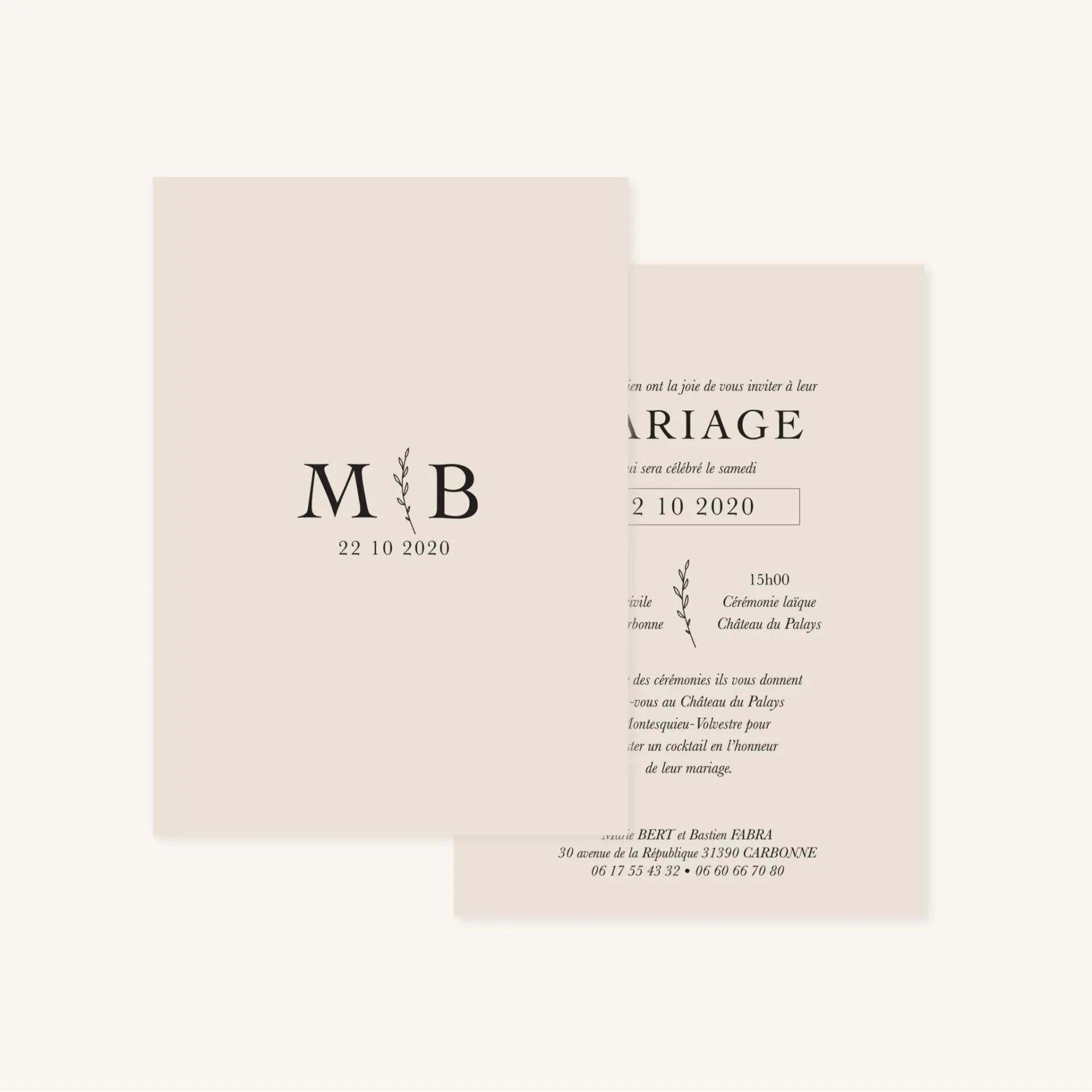 Faire-part mariage nude rose gris beige élégant sobre