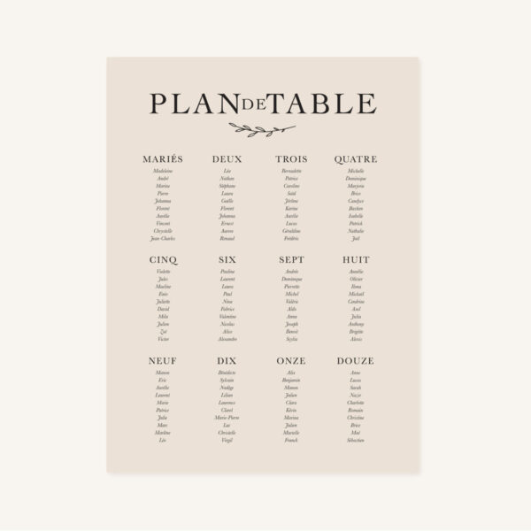 Panneau plan de table mariage nude rose gris beige élégant sobre