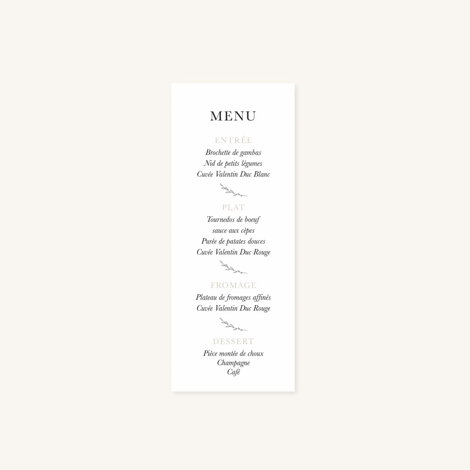 Menu individuel table mariage nude rose gris beige élégant sobre