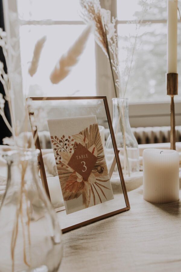 Nom de table pampa bohème boho boho chic Fleurs séchées floral mariage ocre terracotta