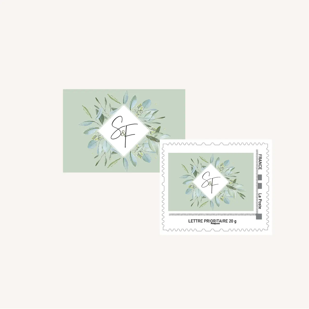 Timbre personnalisé mariage olivier nature blanc vert kraft