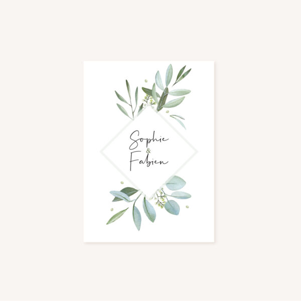 Faire-part mariage olivier nature blanc vert kraft