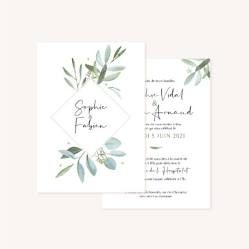 Faire-part mariage olivier nature blanc vert kraft