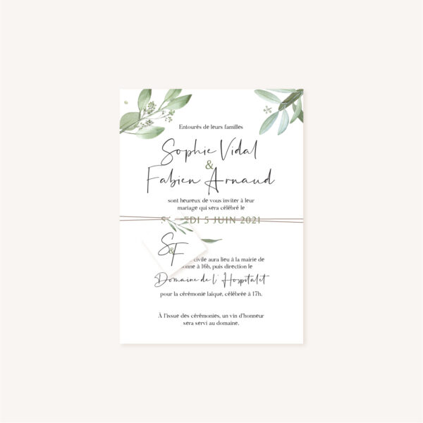 Étiquette papier mariage olivier nature blanc vert kraft