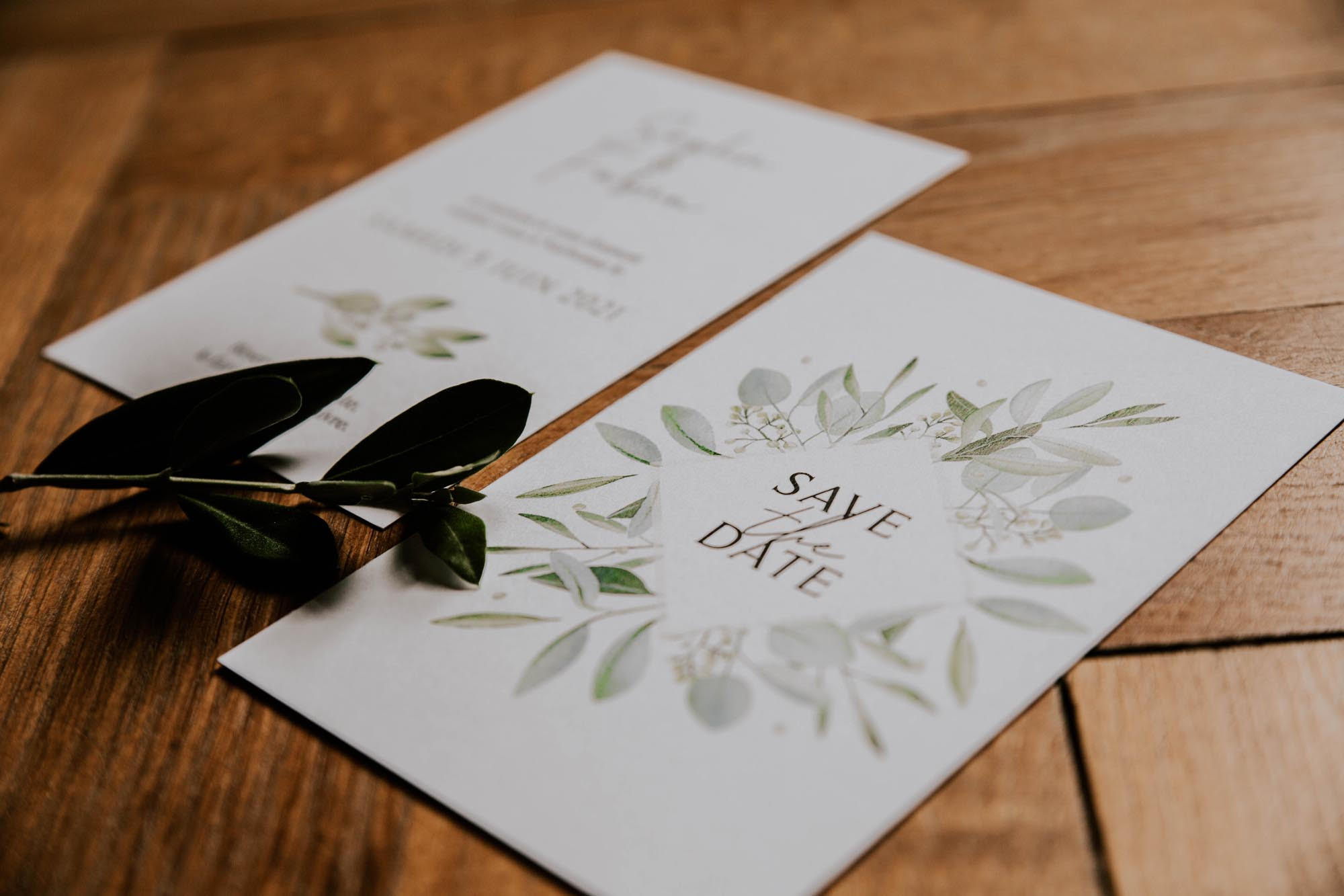 Save the date mariage olivier nature blanc vert kraft champêtre