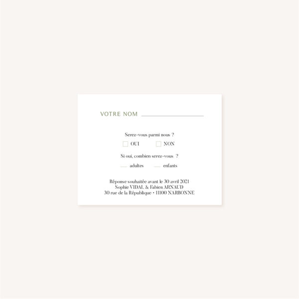 RSVP mariage olivier nature blanc vert kraft