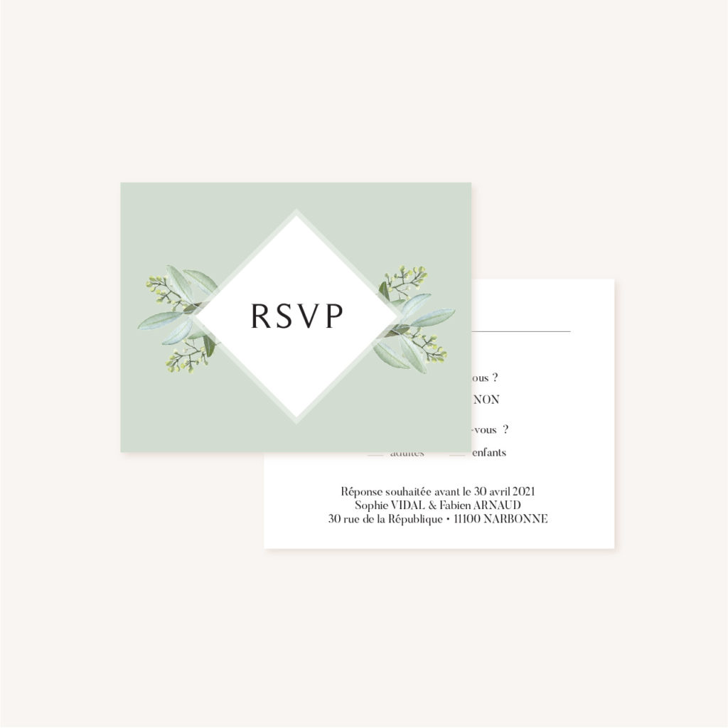RSVP mariage olivier nature blanc vert kraft