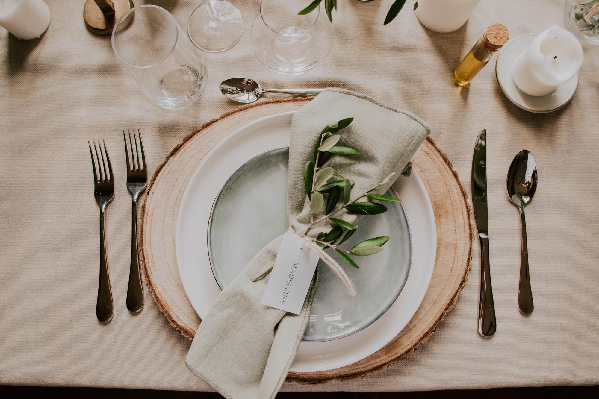 Étiquette nom mariage olivier nature blanc vert kraft champêtre