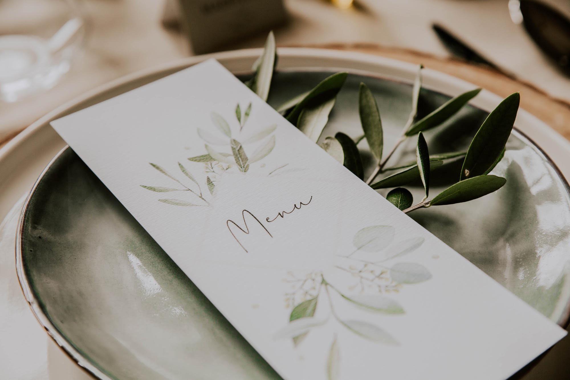 Menu individuel mariage olivier nature blanc vert