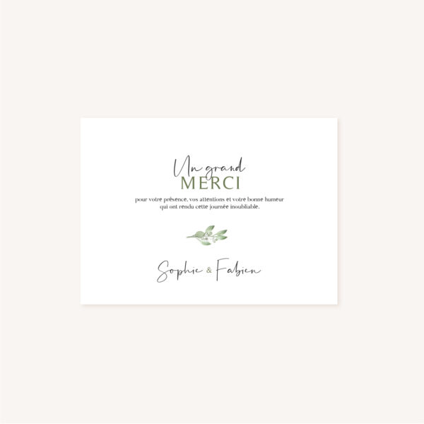 Remerciements mariage olivier nature blanc vert kraft