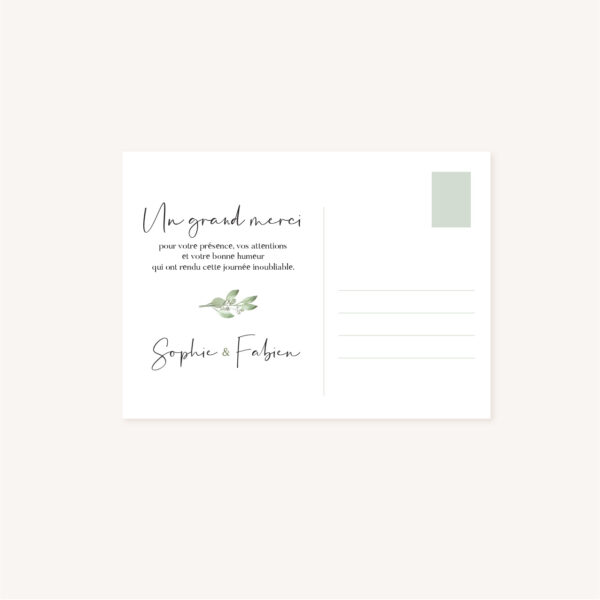 Remerciements mariage olivier nature blanc vert kraft