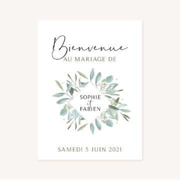 Panneau accueil mariage olivier nature blanc vert