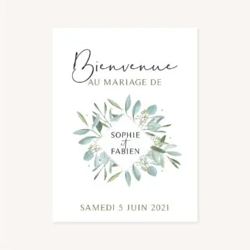 Panneau accueil mariage olivier nature blanc vert