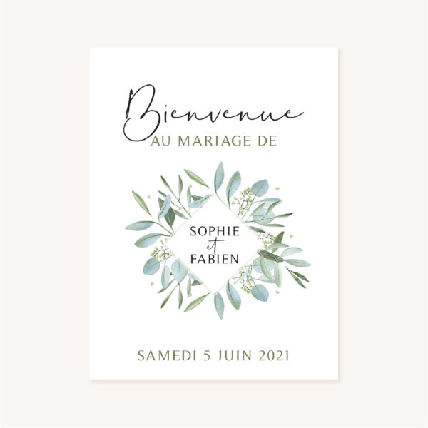 Panneau accueil mariage olivier nature blanc vert