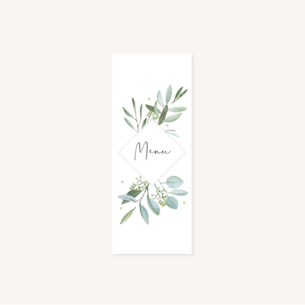 Menu individuel mariage olivier nature blanc vert