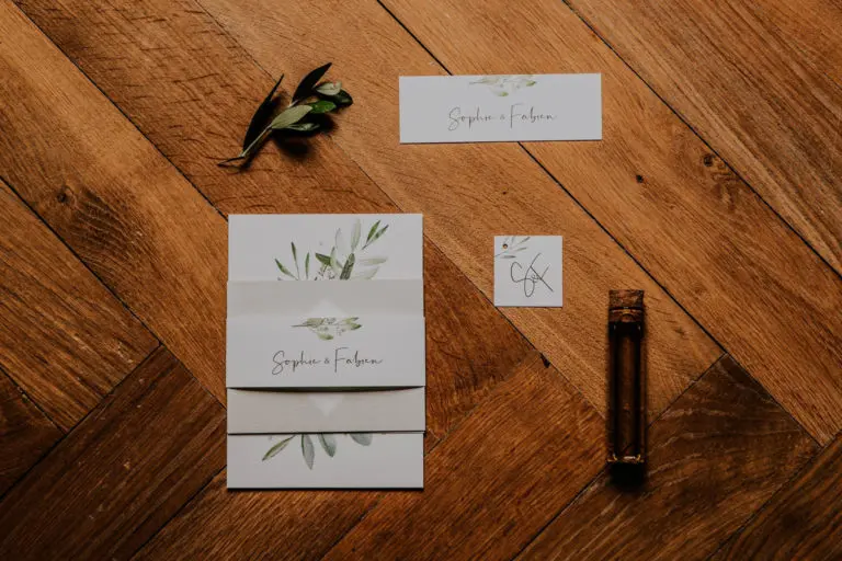 Faire-part mariage olivier nature blanc vert kraft champêtre