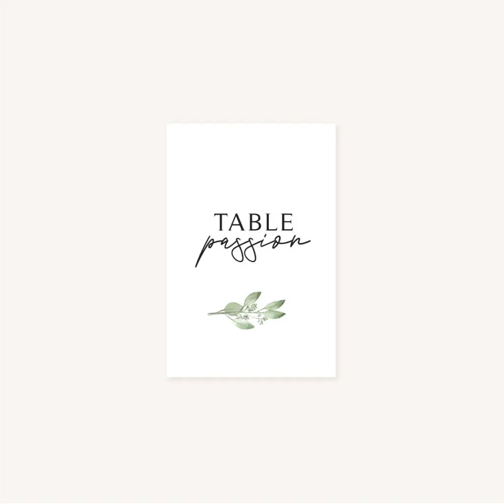 Nom de table mariage olivier nature blanc vert