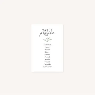 Plan de table mariage olivier nature blanc vert