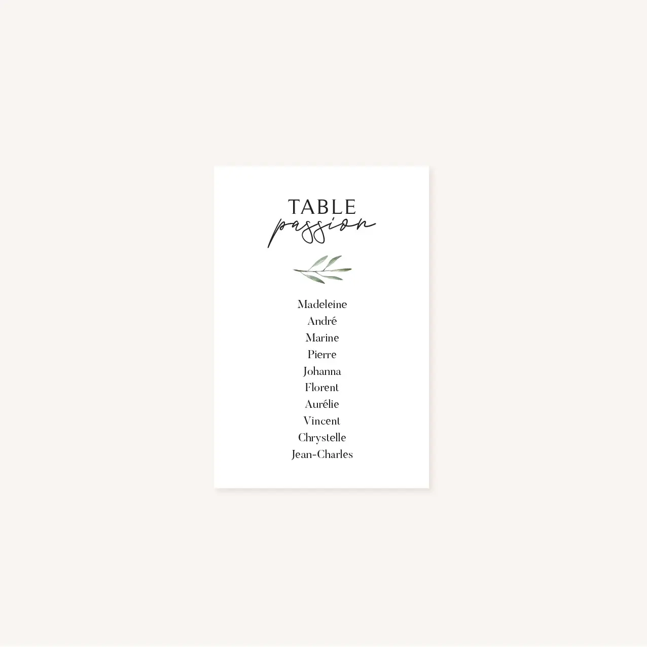 Plan de table mariage olivier nature blanc vert
