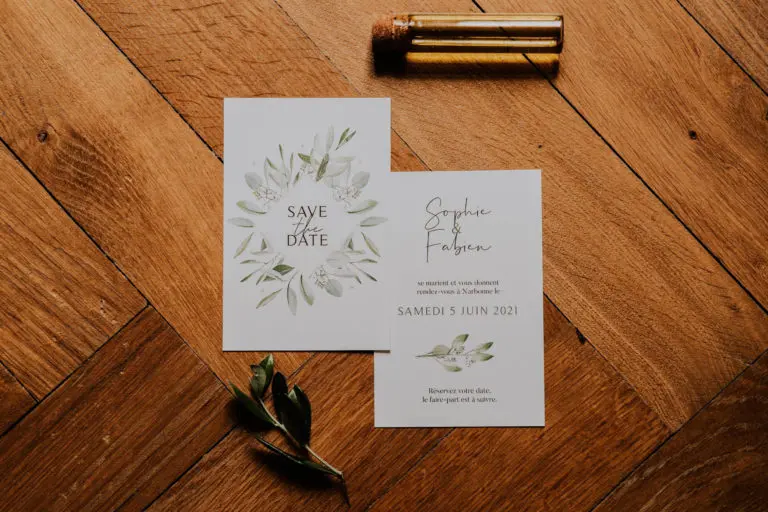 Save the date mariage olivier nature blanc vert kraft champêtre