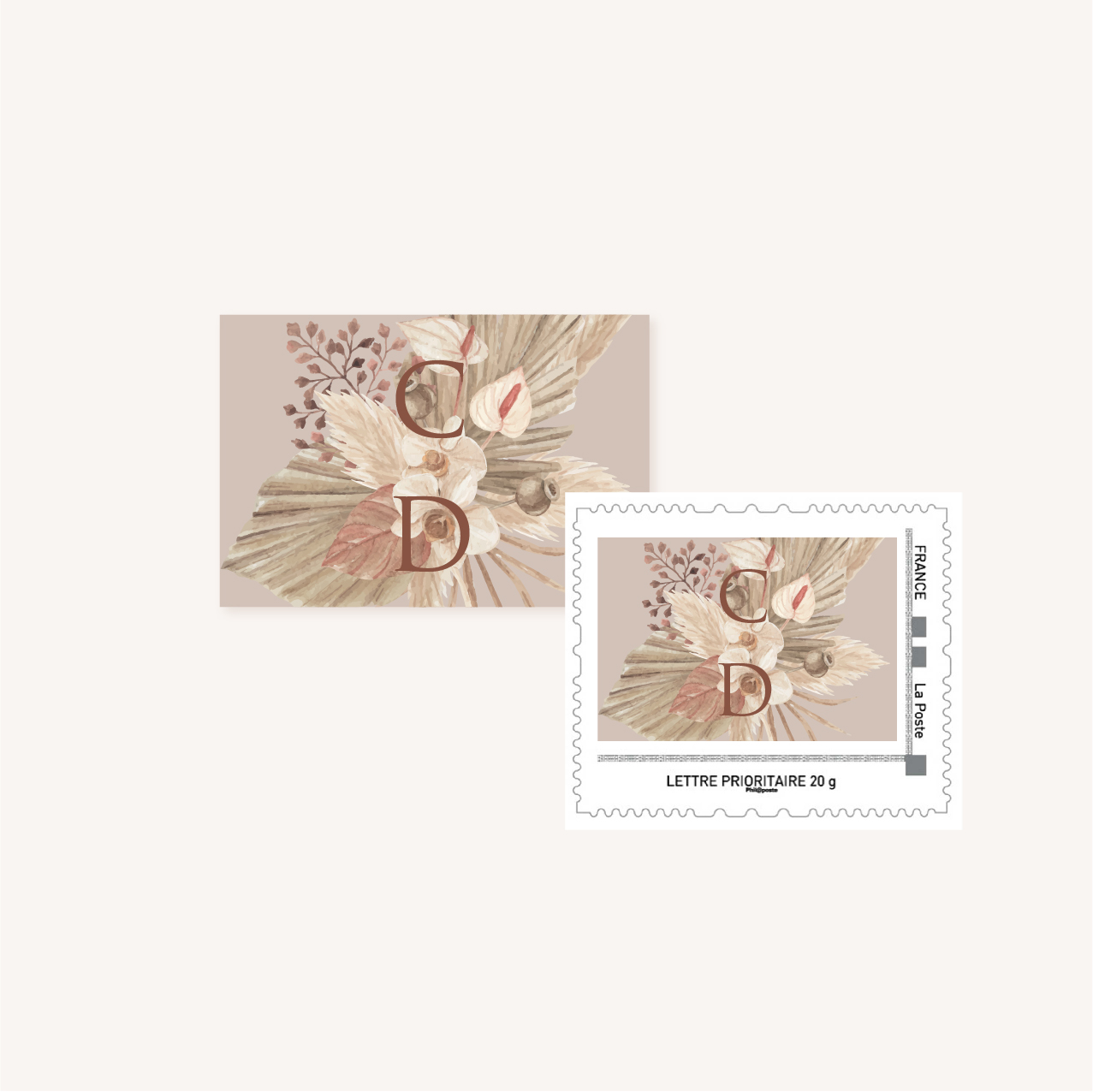 Timbre personnalisé pampa bohème boho boho chic Fleurs séchées floral mariage ocre terracotta