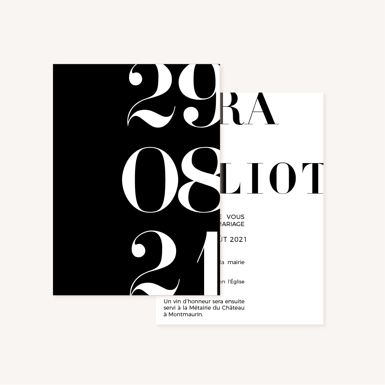 Faire-part black and white noir et blanc moderne lettering innovant graphique