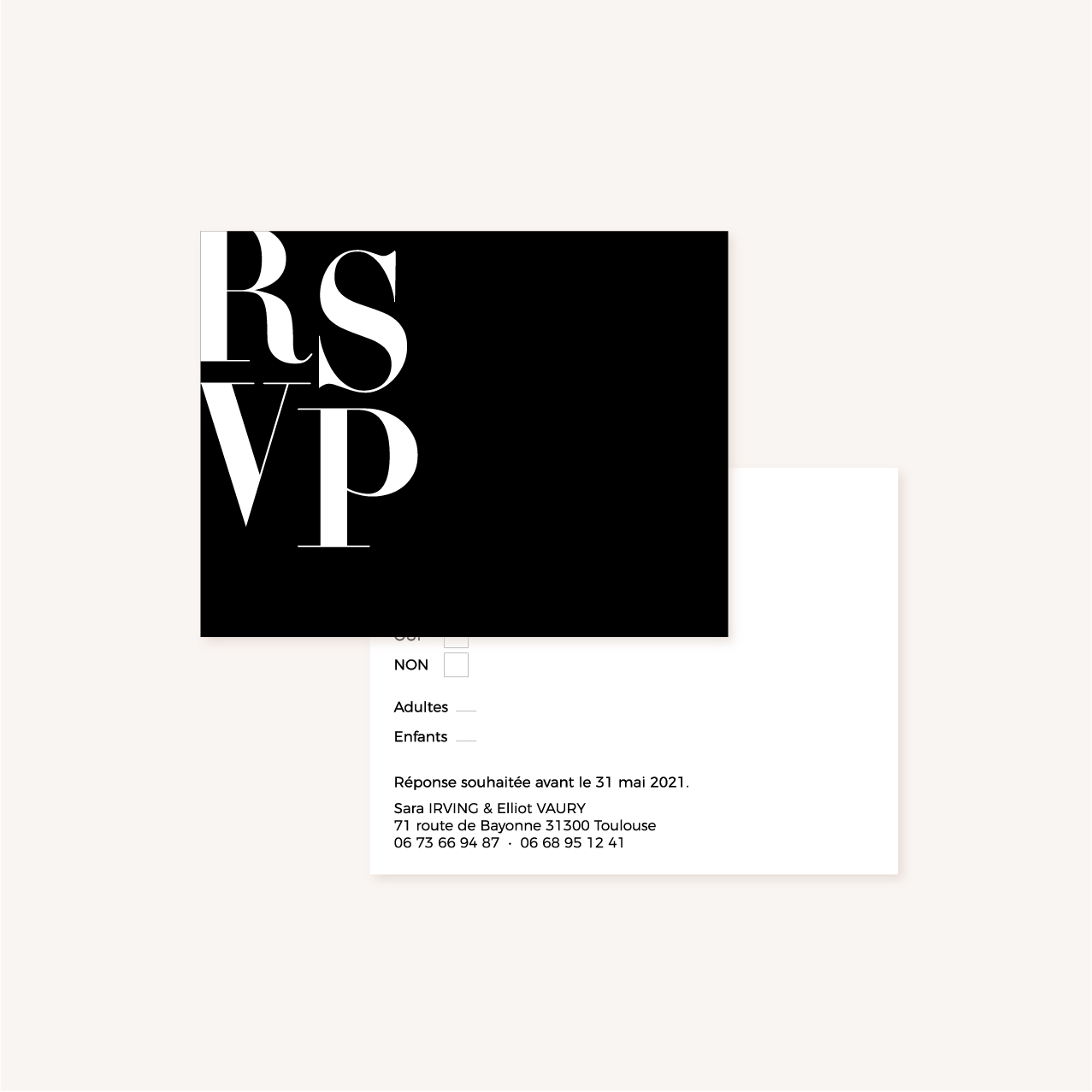 RSVP black and white noir et blanc moderne lettering innovant graphique