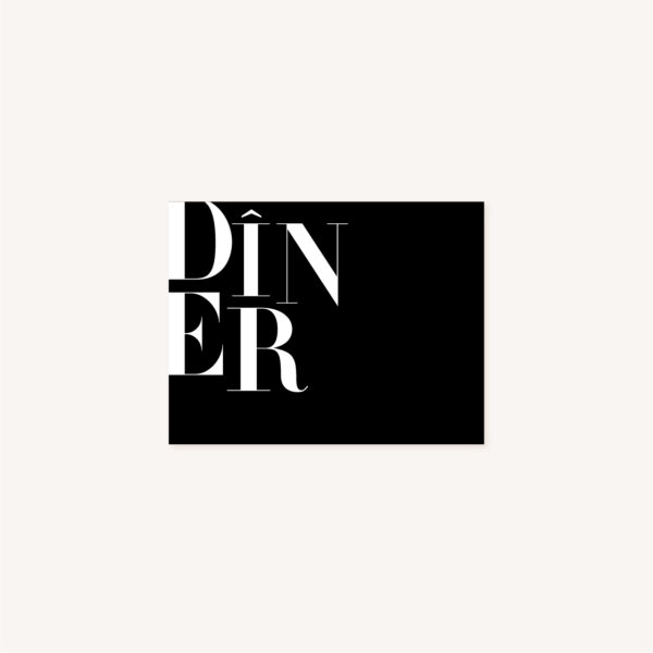 Dîner black and white noir et blanc moderne lettering innovant graphique