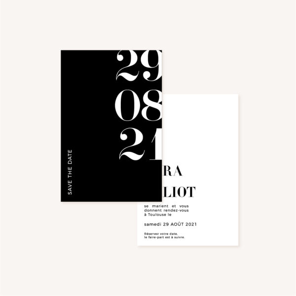 Save the date black and white noir et blanc moderne lettering innovant graphique