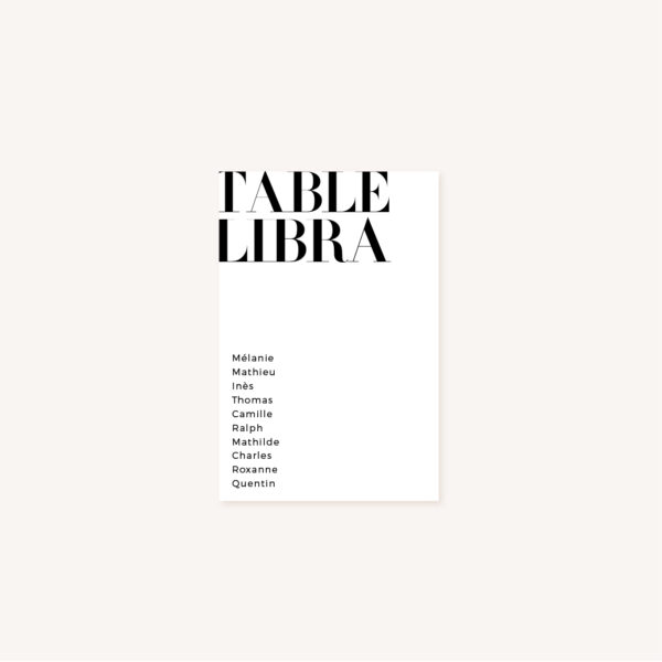 Plan de table black and white noir et blanc moderne lettering innovant graphique