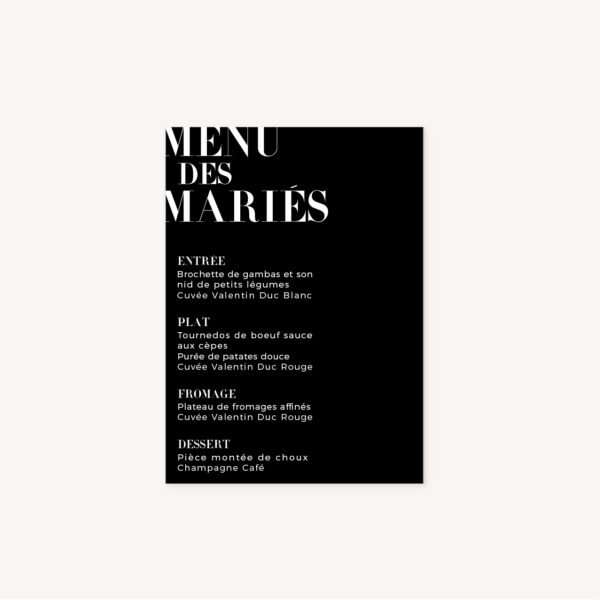 Menu black and white noir et blanc moderne lettering innovant graphique