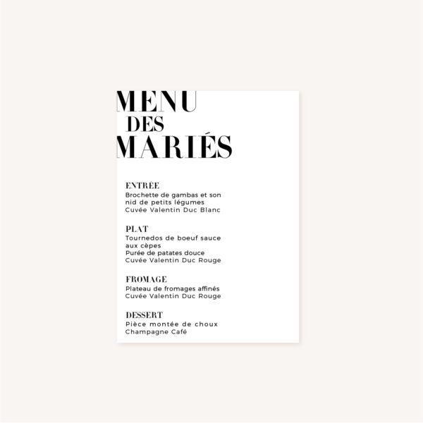 Menu black and white noir et blanc moderne lettering innovant graphique